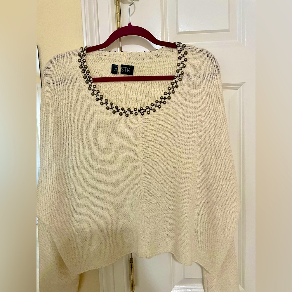 ASTR Studded Collar Cream Cropped Sweater